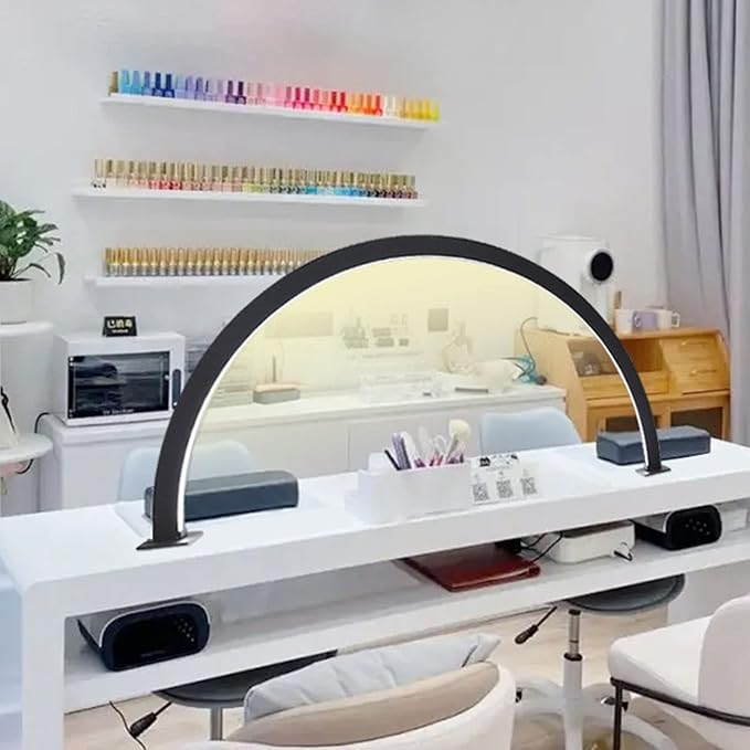 30W Black Half Moon Table Nail Desk Lamp Eyelash Beauty Lamp 3000K to 6000K Nail Art Microblading Desk Lamp (US Plug)