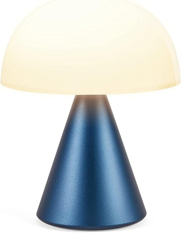 Lexon Mina L Mushroom Lamp - 9 LED Color Table Lamp for Bedrooms, Living Room & Office - Cordless, Rechargeable with 24h Light & Dimmer, Aluminum, Large - Dark Blue