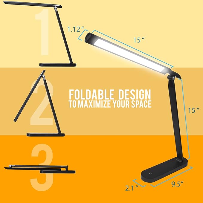 AULTRA LED DESK LAMP LIGHT - Touch Control Desk Lamp with Multiple Brightness Level - Lights for Bedroom, The Office Desk, Reading Lamps, Bedside Table and Standing Desk (Black)