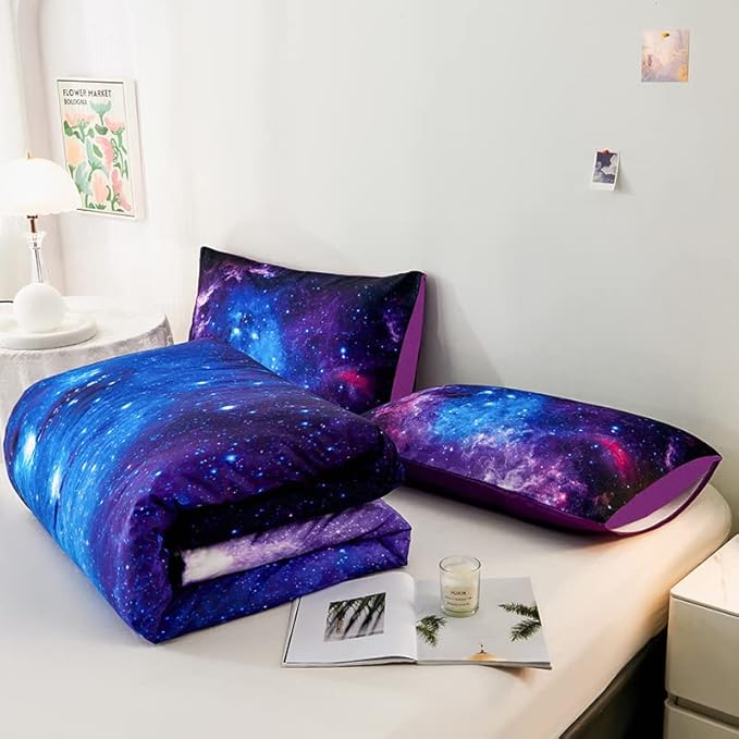 Galaxy Bedding Twin,Girls Purple Comforter Set,Twin Size Comforter Set for Boys Kids,Teen Girl Bedding Set Twin,Space Bedding,Kids Comforter Set for Girls,Twin Girl Comforter Set