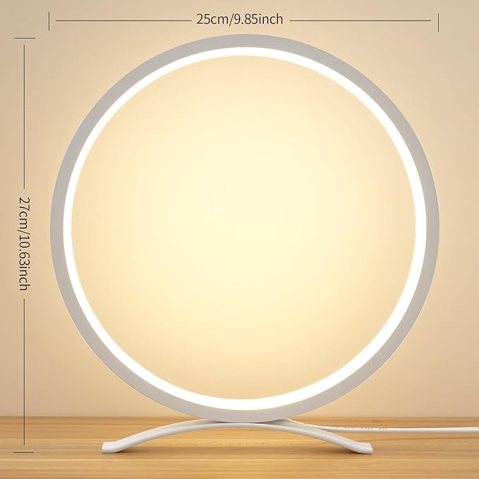 Desk Lamp,Metal Circle Ring Table Lamps Bedside Lamp for Nightstand, Modern Minimalist Lamps/Led Warm Light for Bedroom/Living Room,10 Inch