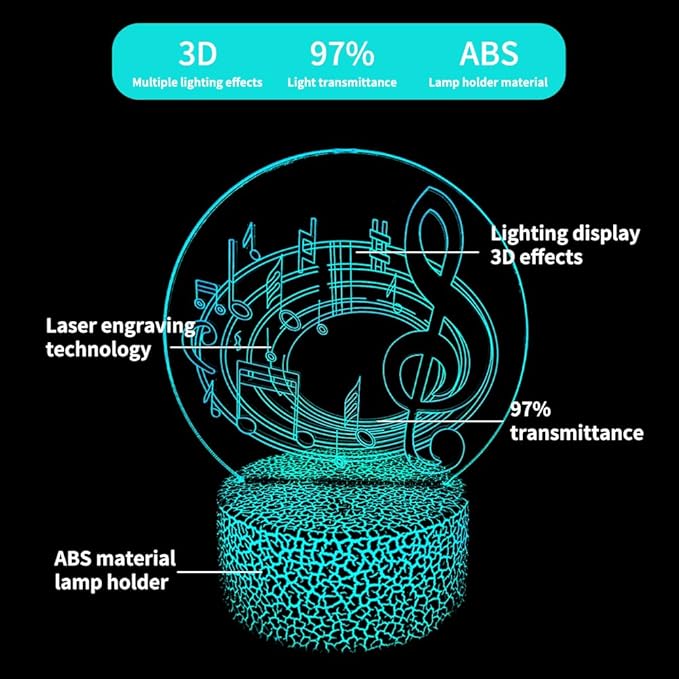 3D Music Note Night Light,16 Color Change with Remote,3D Illusion LED Lamp for Family, Friends Bedroom Decor, Music Lovers Fans