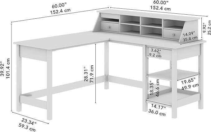 Bush Business Furniture Mayfield L Shaped Computer Desk Desktop Organizer | Storage for Home Office Workspace, 60W, Shiplap Gray/Pure White