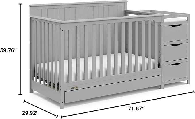 Graco Hadley 5-in-1 Convertible Crib and Changer with Drawer (Pebble Gray) – Crib and Changing-Table Combo with Drawer, Includes Changing Pad, Converts to Toddler Bed, Daybed and Full-Size Bed