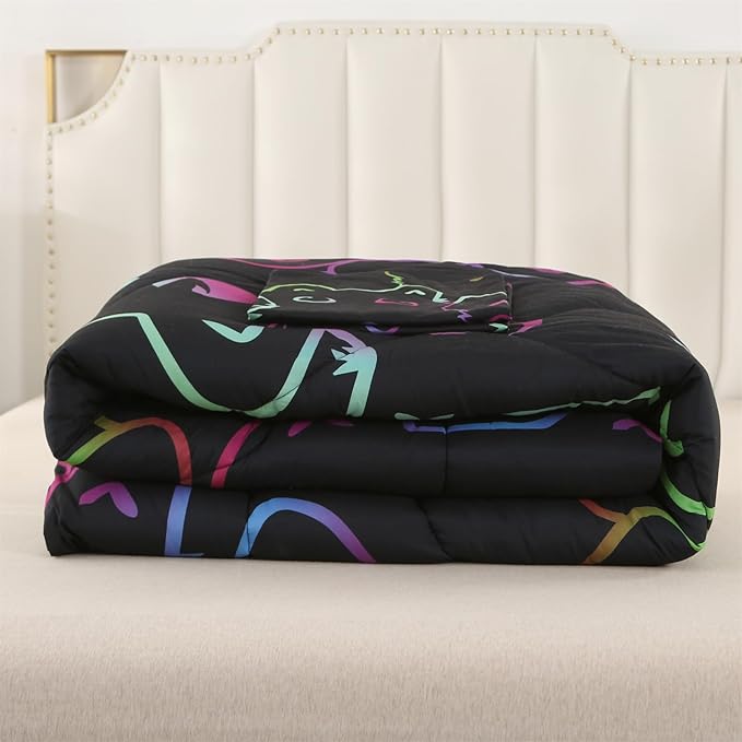 ENCOFT Cats Bedding Set Black Comforter Set Twin for Girls and Boys Premium 3 Piece Cat Bed Set Comfortable and Breathable for Teens and Adults with 1 Comforter and 2 Pillowcases