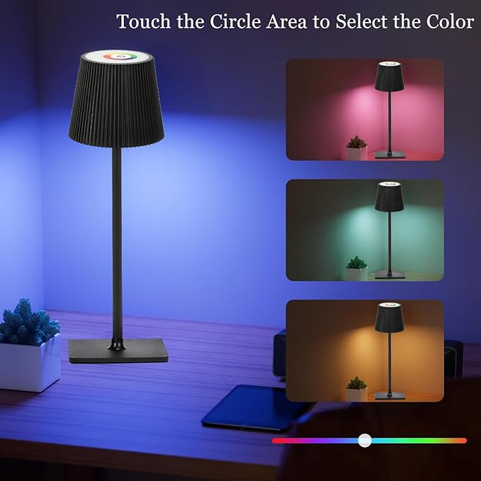 2 Pack Cordless Table Lamp, Touch Dimmable RGB Desk Lamp, 4000 mAh LED Desk Lamp, Battery Operated Lamp for Family, Restaurant & Bar, Outdoor Party, Camping, Garden, Christmas Gift