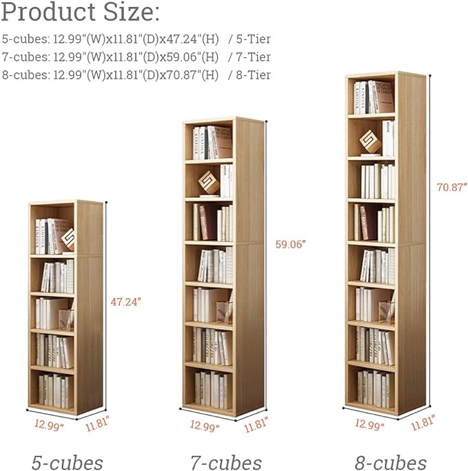 IOTXY Small Narrow Corner Bookcase - 71 Inches Tall Gap Freestanding Storage Cabinet, 8 Lattices Open Shelves Tower Rack, Cubes Bookshelf in White