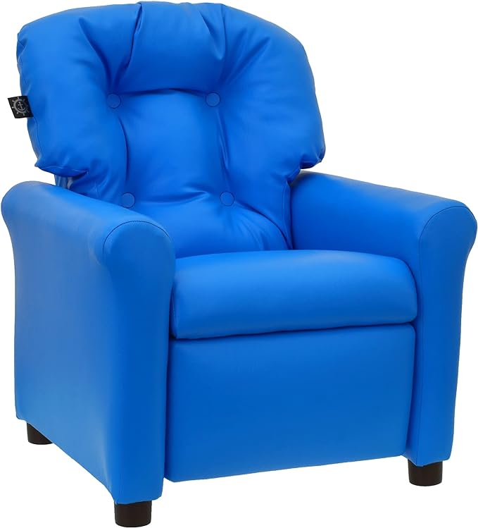 The Crew Furniture Traditional Kids Recliner, Toddler Ages 1-5 Years, Pu Faux Leather, Blue
