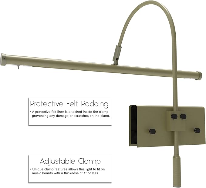 Cocoweb 19" Grand Piano Lamp - Adjustable, Antique Brass Finish, LED Clip-on with Dimmer - GPLED19ABD