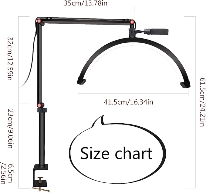 Led Half Moon Light for Lashes, Tattoo Lamp, Estheticians Light, Desk Lamp, Swing Arm Light, Lash Lamp,Black