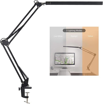 LED Architect Desk Lamp, Metal Swing Arm Dimmable Task Lamp, Eye Care Table Lamp with Clamp (3 Color Modes, 10-Level Dimmer, Memory Function) Highly Adjustable Office, Craft, Workbench Light