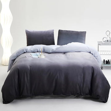 Gray White Gradient Comforter Set Cal King Gray Velvet Bedding Comforter Modern Plain White and Deep Gray Gradient Soft Quilt Farmhouse Flannel Comforter Warm California King Bed Comforter