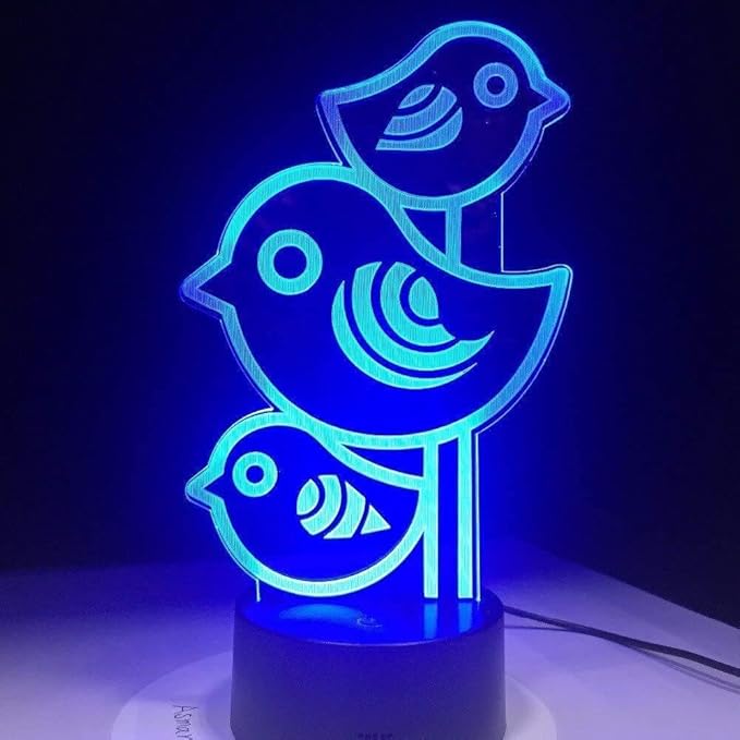 Lovely Little Birds 3D Night Lights,USB Charging LED Table Lamp Kid's Room Decors Optical Illusion 3D Arts Bedside Lamp Gifts for Kids Decor Gifts for Baby Son Daughter or Grand Daughter