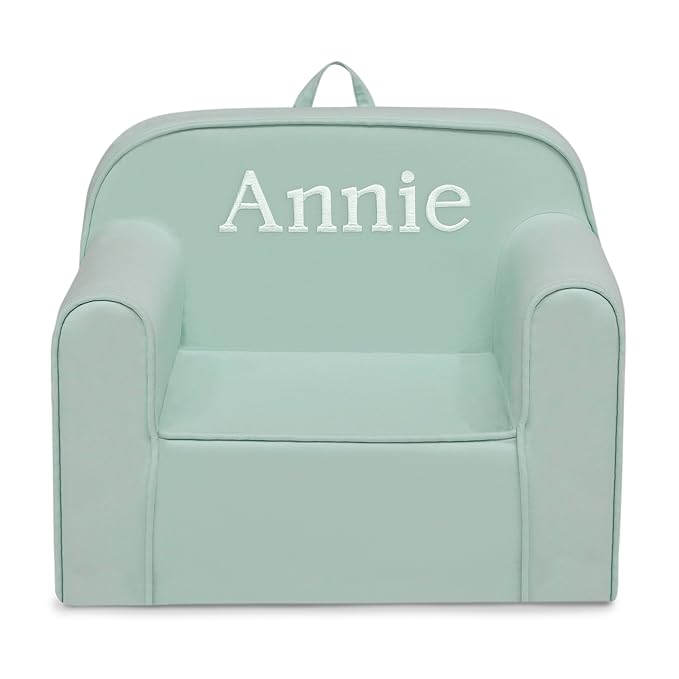Delta Children Personalized Cozee Chair - Customize with Name – Foam Kids Chair for Ages 18 Months and Up, Sage