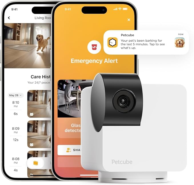 Petcube Cam 360 Camera Interactive WiFi Pet and Home Security Pan-Tilt Camera with Phone App, 1080p HD Video, 360° Rotation, Night Vision, AI Alerts