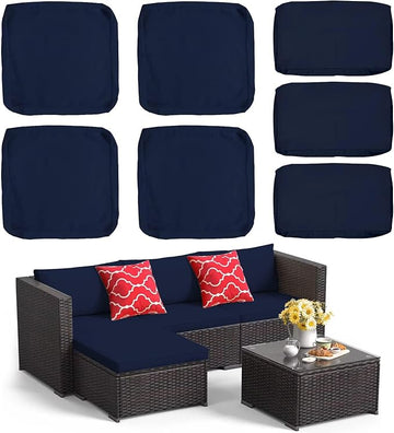ClawsCover 7Pack Outdoor Patio Seat and Back Cushions Replacement Covers Fit for 3/5 Pieces 4-Seater Wicker Rattan Furniture Conversation Set Sectional Couch,Navy-Small (Include Cover Only)