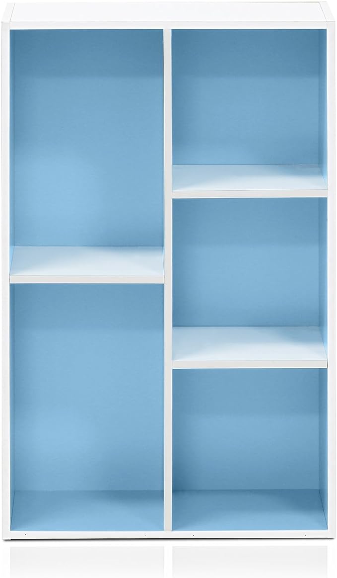 Furinno 5-Cube Reversible Open Shelf, White/Light Blue 11069WH/LBL