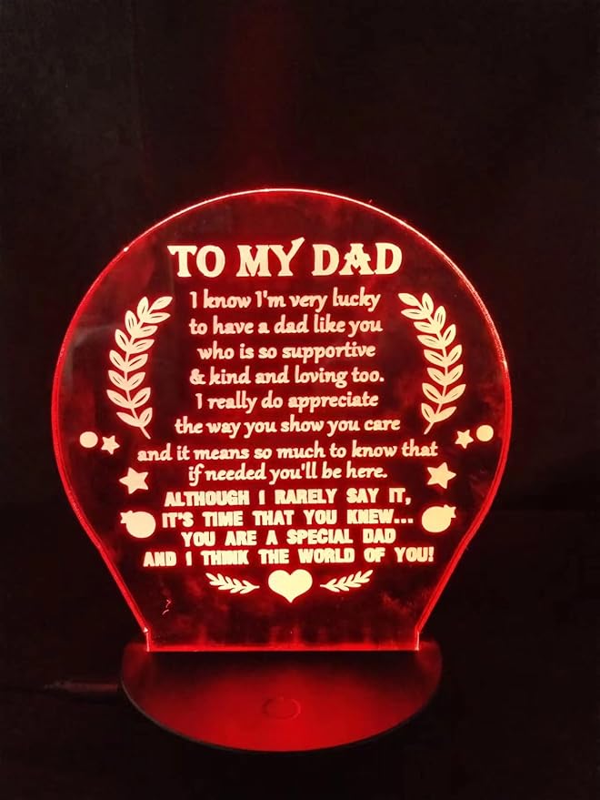 3D lamp Dad Gifts from Daughter Son, Father's birthday Gift Night Light, 7 Colors Engraved Thanksgiving Day Gift for Dad,to My Dad Birthday Gifts from Kids, Idea for Fathers Day