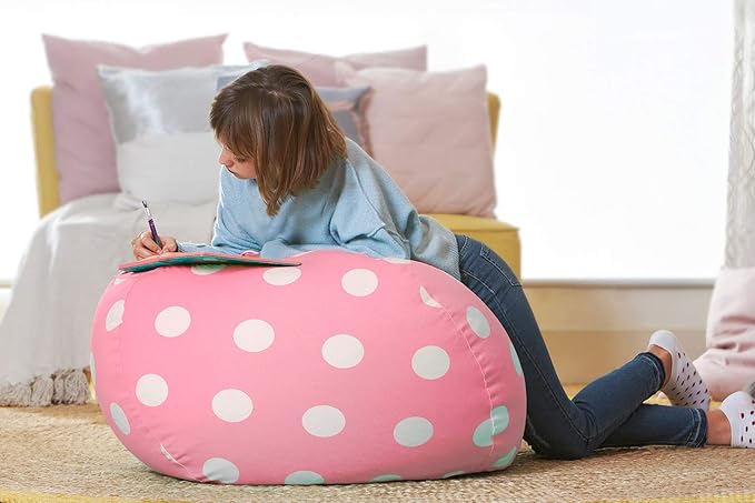 Aubliss Stuffed Animal Bean Bag Storage Chair (Light Pink Dot, Large (38''))