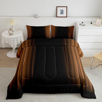 Feelyou Abstract Ombre Comforter Set Kids Teens Brown Black Bedding Set Room Decor 3Pcs King Size,Reversible Black Boys