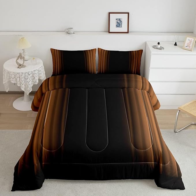 Feelyou Abstract Ombre Comforter Set Kids Teens Brown Black Bedding Set Room Decor 3Pcs King Size,Reversible Black Boys