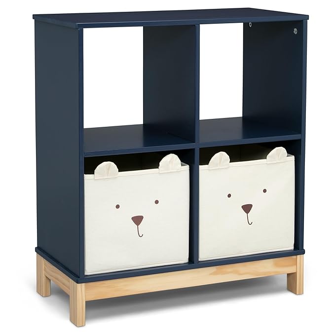 Delta Children babyGap Graham 4-in-1 Convertible Crib with Storage Drawer + Brannan Bear Bookcase with Bins + Brannan Bear Wall Shelf with 4 Hooks, Navy/Light Blue (Bundle)