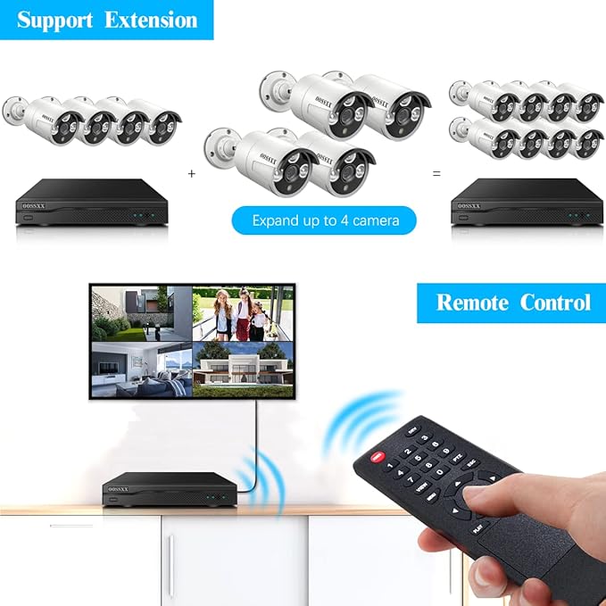 (HD 2.7K 5.0MP with Audio) 60 Days Storage Outdoor Wired Security Camera Systems PoE Outdoor Surveillance Video System