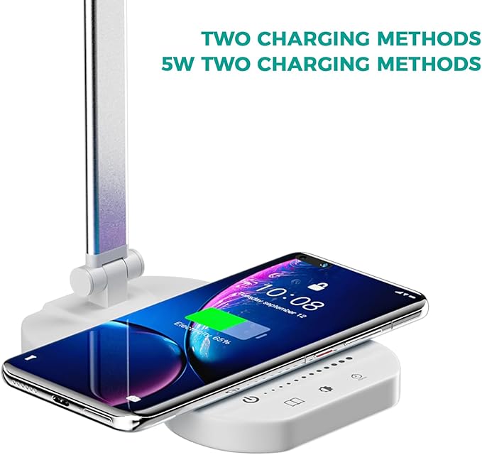 LED Desk Lamp, Dimmable Table Lamp for Reading,Lamp with USB Charging Port, 5 Lighting Modes, Sensitive Control, 45 Minutes Auto-Off Timer, Eye-Caring Lamp (White)