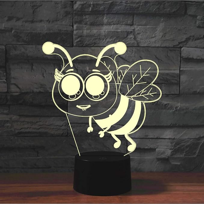 Hardworking Bee Kids Night Lights Bedroom Decor Lamp 7 Colors Change 3D Night Light Kids Optical Illusion Lamps Kids Lamp As a Gift Ideas for Students