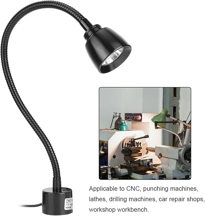 CHICIRIS 7W LED Machine Tool Lamp, Metal LED Working Light with Magnetic Base, Flexible Gooseneck Work Lamp, for Reading Lamp, Headboard CNC Punching Machine US Plug
