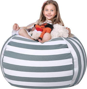 Wekapo Stuffed Animal Storage Bean Bag Chair Cover for Kids | Stuffable Zipper Beanbag for Organizing Children Plush Toys Large Premium Cotton Canvas (Gray, XX-Large)