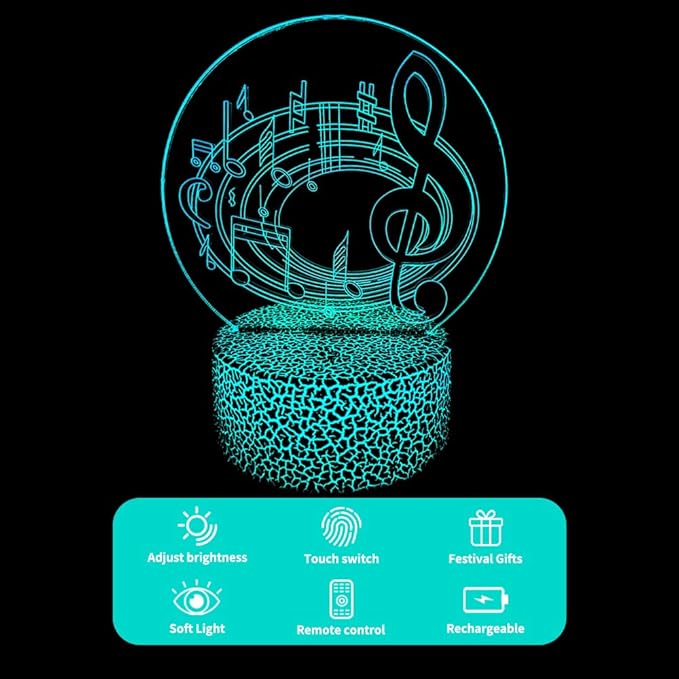 3D Music Note Night Light,16 Color Change with Remote,3D Illusion LED Lamp for Family, Friends Bedroom Decor, Music Lovers Fans