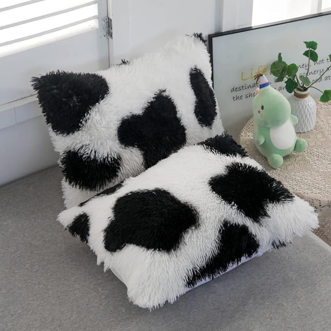 Faux Fur Kids Girls Cow Print Comforter Sets Twin/Full - 3PC Bed Set Warm Comfortable Soft Plush Flannel Velvet Fluffy Fuzzy Bedding（Comforter x 1 Pillowcases x 2）