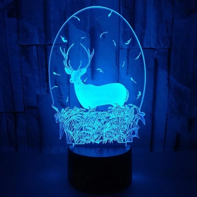 Christmas Deer Acrylic 3D Night Lights USB LED Table Lamp Home r2d2 3D Arts Lamp - 7 Colors Changing Bedroom Decor Business Gifts for Elders (Deer Head)