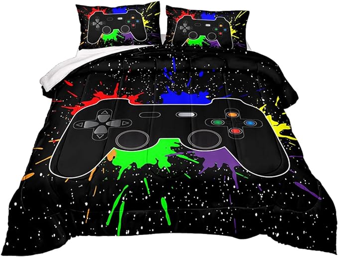 Gaming Comforter for Boys Teen,Game Contoller Bedding Set for Boys Kids,Down Alternative Comforter for All Season,Gamer Home Decor for Boys Comforter Set (Comforter-Game27, Queen)