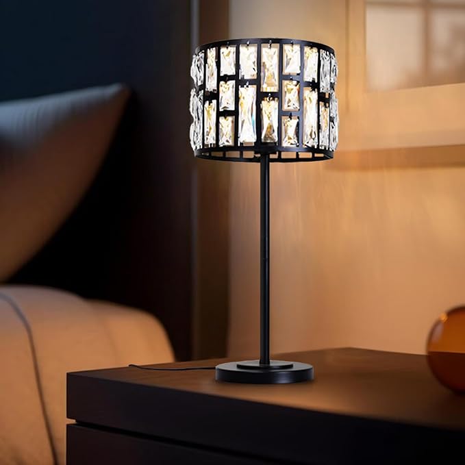 Modern K9 Crystal Table Lamp Desk Lamp 26" Tall for Bedroom Reading, Living Room, Office