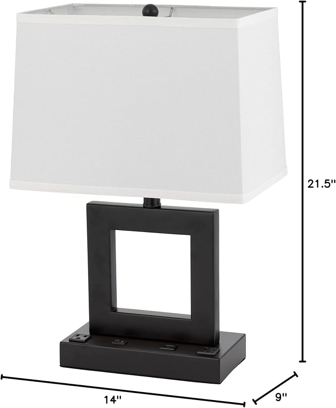 Cal Lighting LA-8042DK Cachan Metal Desk Lamp with 2 Power Outlets and 1 USB Charging Port, Antique Bronze