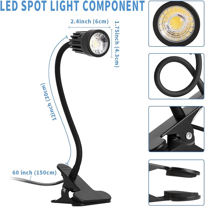 EAGLOD LED Clamp Clip on Light Desk Lamp, 3w Clip Bedside Lamp Clamp,360°Flexible Gooseneck Night Lights, Reading Lighting,Table Lamp for College Dorm,Home,Nail Art,Tattoo Lamp 2Pack