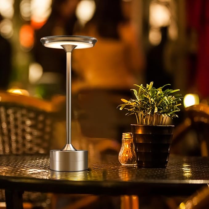 Portable Metal Desk Lamp, 3-Levels Brightness Metal LED Table Lamp, 3 Color Touch Control Rechargeable Lamp, Night Light, Bedside Lamp,Dining Room Lamp (Silver)
