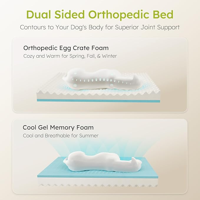 Large Dog Bed, Orthopedic with Cooling Gel Memory Foam, Waterproof with Removable Washable Cover, 36" Dog Sofa Couch Dutch Velvet with Bone Toy, Dark Gray
