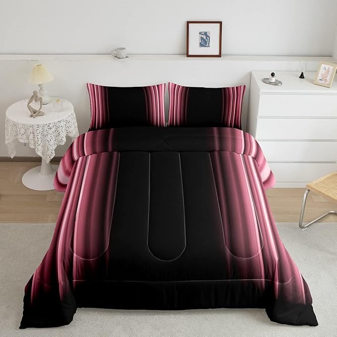 Feelyou Abstract Ombre Comforter Set Kids Teens Pink Black Bedding Set Room Decor 2Pcs Twin Size,Reversible Black Boys