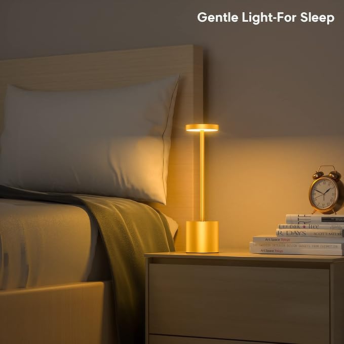 Rechargeable Cordless Table Lamp, 10.25in Small Outdoor Portable Battery Operated Desk Lamps 2 Levels Dimmable Powered Night Light for Dining Restaurant Bar Garden Patio Bedroom Gold 2pack