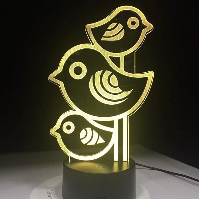 Lovely Little Birds 3D Night Lights,USB Charging LED Table Lamp Kid's Room Decors Optical Illusion 3D Arts Bedside Lamp Gifts for Kids Decor Gifts for Baby Son Daughter or Grand Daughter