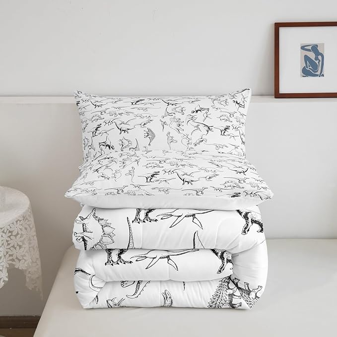 Feelyou Dinosaur Bedding Set King Size 3D Digital Print Comforter Set for Kids Boys Girls Decor Jungle Dino Comforter Wild Animal Black and White Duvet Set Bedroom Quilt Set