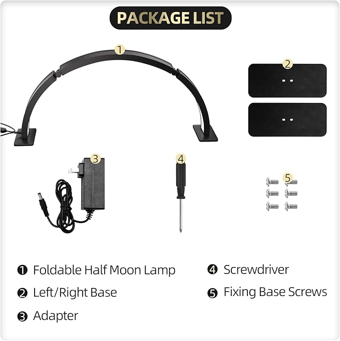 TwoWin Half Moon Light for Nail Desk, 29.5'' Foldable Half Moon Nail Tech Desk Lamp for Nails, Tattoo, Eyelash Extensions, Beauty, Arch Light for Nail Techs, Led Lash Light Nail Tech Lamp