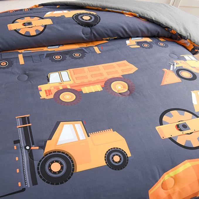 NTBED Construction Truck Comforter Set for Boys Kids Vehicles Excavator Cars Lightweight Microfiber Bedding Sets (Grey, Twin)
