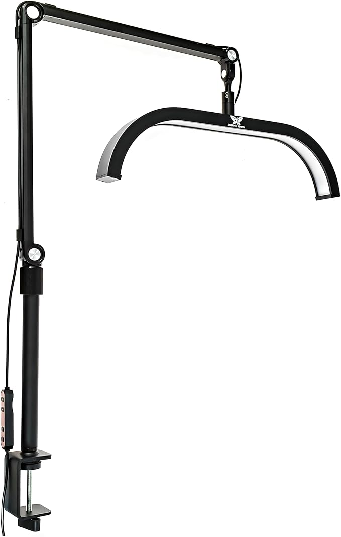 Existing Beauty LED Half Moon Light for Nail Desk with Desk Clamp - Desk Light for Nail Tech - Adjustable Brightness, Warm to Cool Light - Esthetician Light for Lash Artists, Nail Salons - Easy Setup