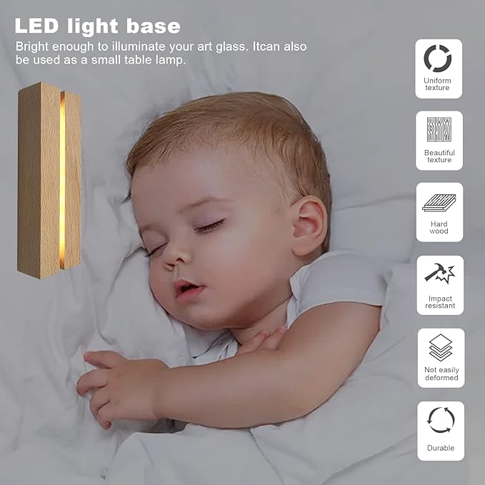 LED Light Display Base, 2 pcs 11.81 Inch Wooden LED Light Base for Acrylic, Rectangle Wood Display Pedestal, 3D Crystal Light Base For Glass Art, Wood Night LED Light Lamp Base with Usb Switch