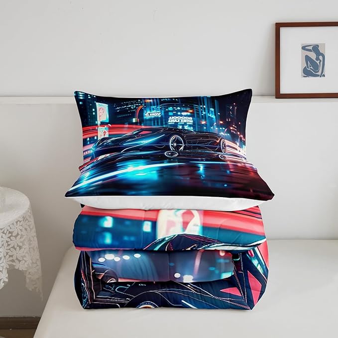 Feelyou City Racing Car Bedding Set Full Size for Kids Boys Extreme Sport Games Comforter Set Teens Toddler Fast and Furious Duvet Set Cool Modern Quilt Set 3Pcs