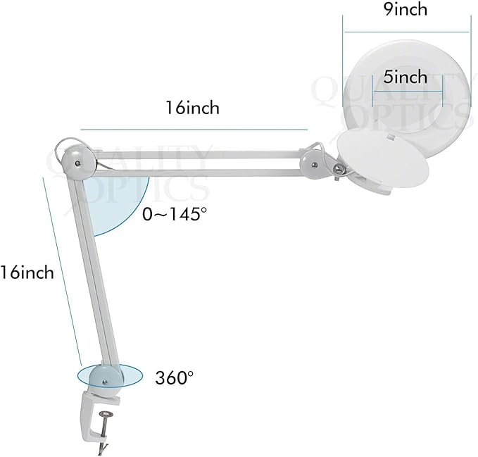 Quality Optics® Professional Series Illuminated Workstation Swing Arm Magnifier 8LED Diopter